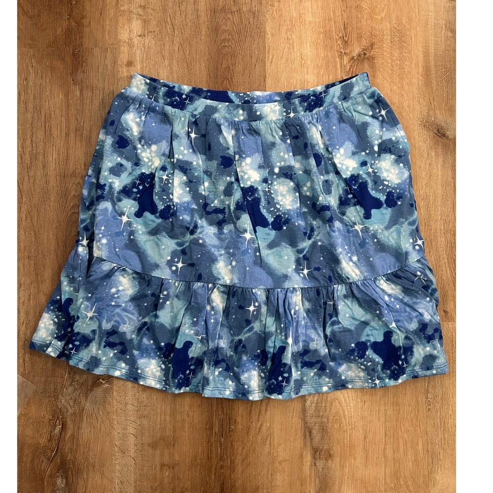 Lands' End Girls Blue Galaxy Star Ruffle Hem Built-In Shorts Skort XL 14 16